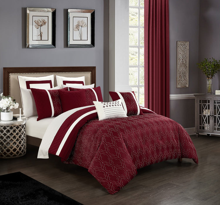 Chic Home Arlow Comforter Set Jacquard Geometric Quilted Pattern Design Bedding Berry, King - King