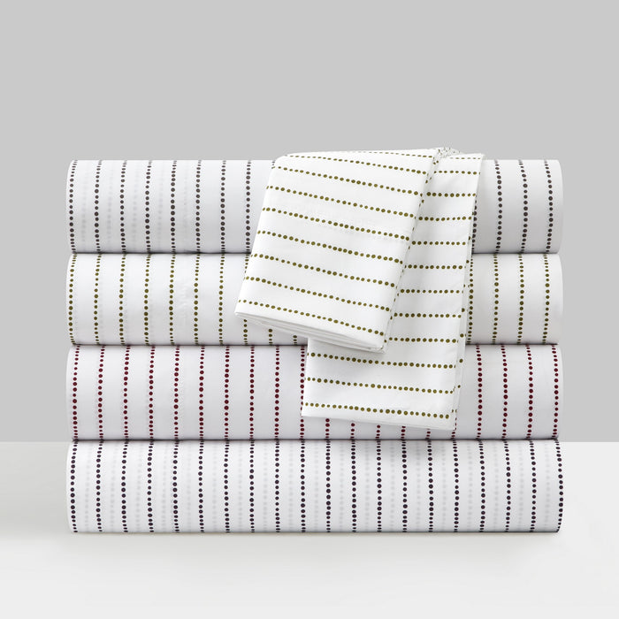 Chic Home Kailey Sheet Set Solid White With Dot Striped Pattern Print Design - Includes 1 Flat, 1 Fitted Sheet, and 1 Pillowcase - 3 Piece - Twin 66x102", Green - Green