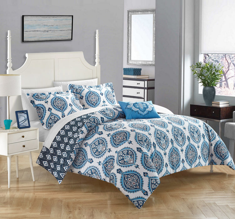 Chic Home Cedar 4 Pieces Duvet Cover Set Cotton Zipper Closure Pillow Shams - King 106x92, Blue - King