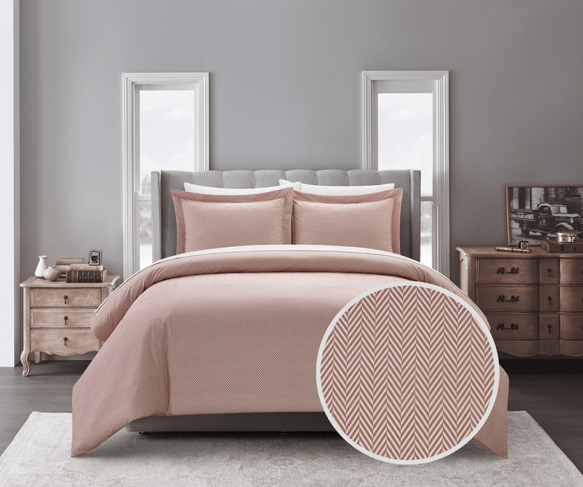 Chic Home Laurel Duvet Cover Set Graphic Herringbone Pattern Print Design Bedding - Pillow Shams Included - 3 Piece - Queen 90x90", Blush - Queen