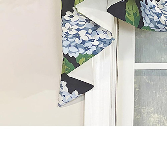 RLF Home Hydrangea Empire Valance Navy 2-Scoop. 54"W X 25"L For windows up to 48"W - 48"W X 25"L,Navy