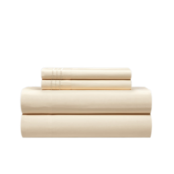 NY&C Home Lain 3 Piece Sheet Set Super Soft Stripe Embroidered Design – Includes 1 Flat, 1 Fitted Sheet, and 1 Pillowcase, Twin XL, Beige - Beige