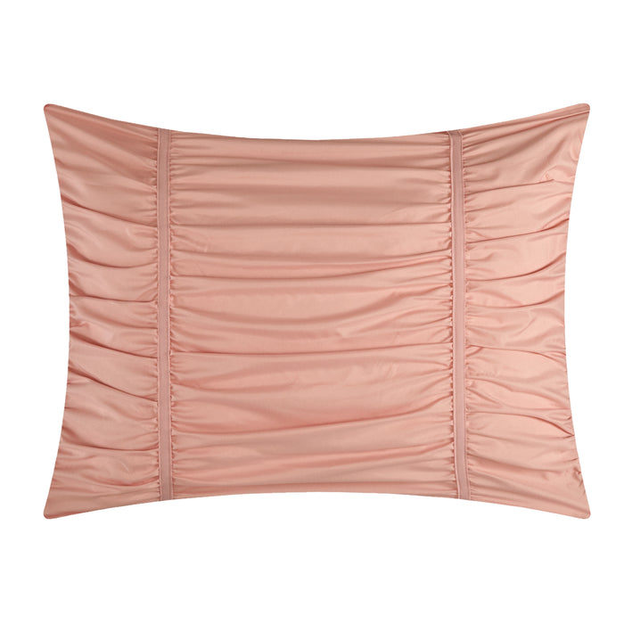 Chic Home Kaiah 7 Piece Comforter Set Contemporary Striped Ruched Ruffled Design Sheet Set Pillowcases Pillow Shams Included King Coral - King