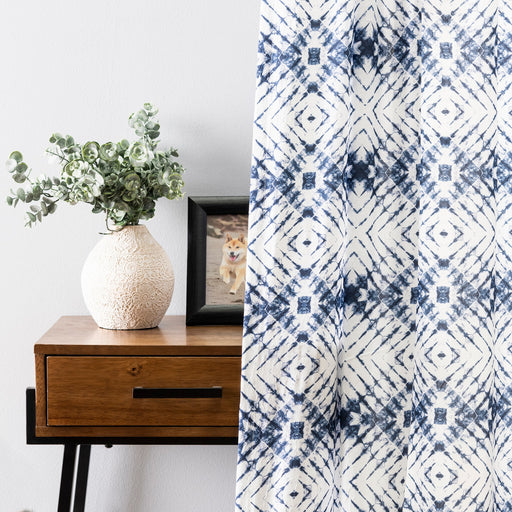 Ellis Curtain Shibori Crushed Taffeta Rod Pocket Tailored Panel - 48x63", Blue - 48x63