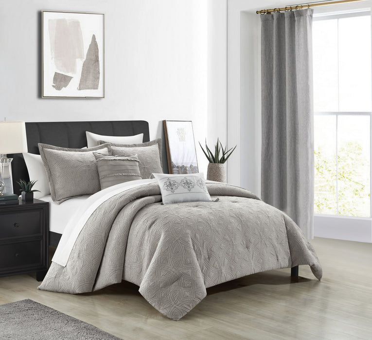 NY&C Home Artista 5 Piece Cotton Blend Comforter Set Jacquard Geometric Pattern Design Bedding - Decorative Pillows Shams Included, King, Grey - King