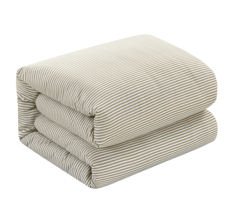 Chic Home Morgan Duvet Cover Set Contemporary Two Tone Striped Pattern Bed In A Bag Bedding - Sheets Pillowcases Pillow Shams Included - 7 Piece - Queen 90x90", Beige - Queen