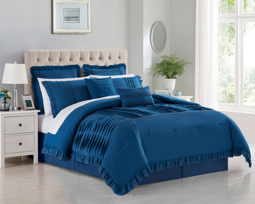 Chic Home Yvette Comforter Set Ruffled Pleated Flange Border Design Bedding Blue, King - King