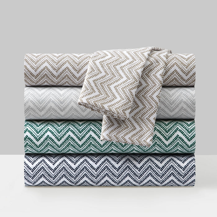 Chic Home Alaina Sheet Set Super Soft Contemporary Striped Chevron Pattern Design - Includes 1 Flat, 1 Fitted Sheet, and 2 Pillowcases - 4 Piece - King 108x102", Green - Green