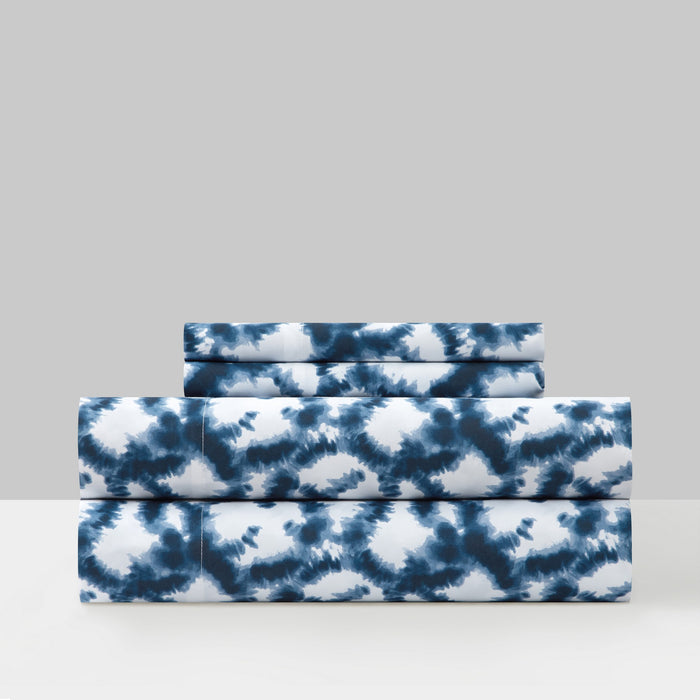 Chic Home Amira Sheet Set Watercolor Overlapping Rings Pattern Print Design - Includes 1 Flat, 1 Fitted Sheet, and 2 Pillowcases - 4 Piece - King 108x102", Navy - Navy