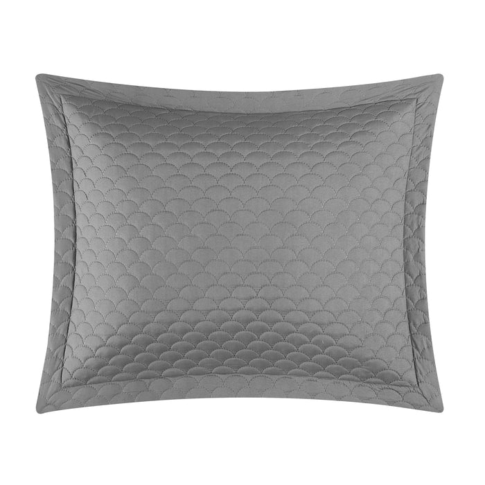 Chic Home Hortense Comforter And Quilt Set Hotel Collection Design Fish Scale Pattern Bed In A Bag Grey, King - King