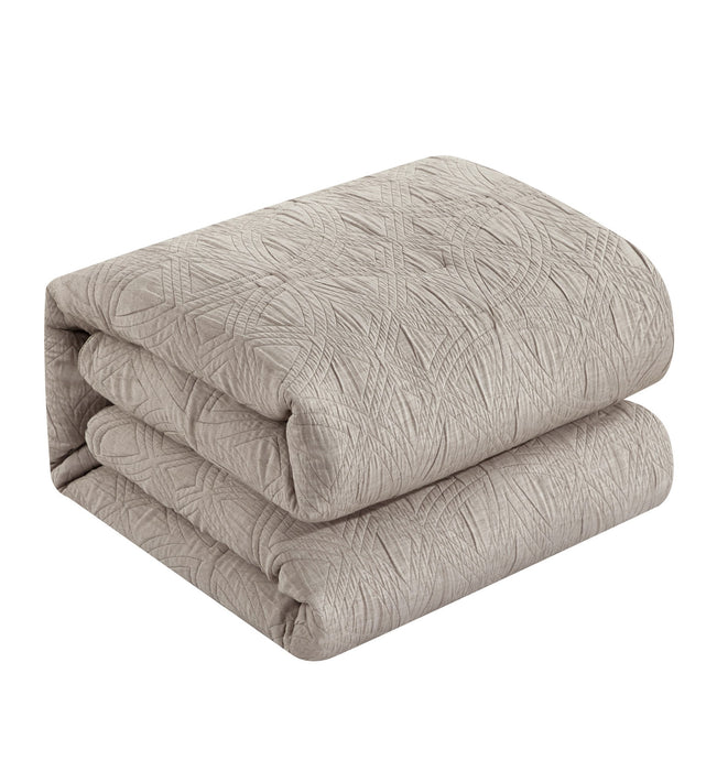 NY&C Home Artista 9 Piece Cotton Blend Comforter Set Jacquard Geometric Pattern Design Bed In A Bag Bedding - Sheets Pillowcases Decorative Pillows Shams Included, Queen, Taupe - Queen