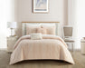 NY&C Home Desiree 5 Piece Cotton Comforter Set Contemporary Striped Clip Jacquard Bedding - Decorative Pillows Shams Included, Queen, Blush - Queen