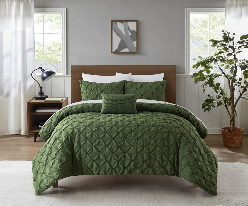 Chic Home Bradley Comforter Set Diamond Pinch Pleat Pattern Design Bedding - Decorative Pillow Shams Included - 4 Piece - Queen 90x92", Green - Queen