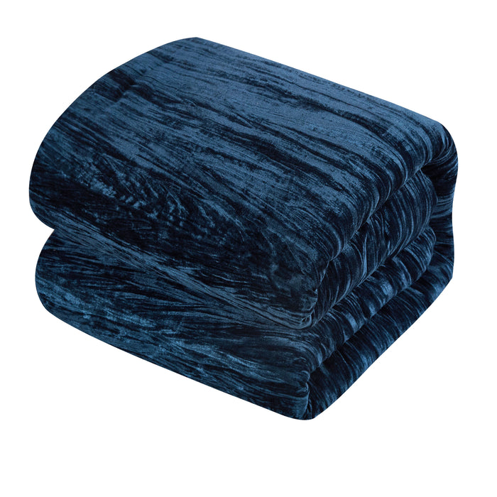 Chic Home Westmont 4 Piece Comforter Set Crinkle Crushed Velvet Bedding - Decorative Pillow Shams Included King Navy - King