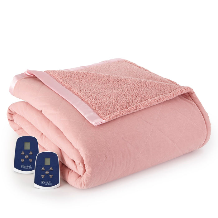 Shavel Micro Flannel Heating Technology Luxuriously Soft Solid Sherpa Electric Blanket - Twin 62x84" - Frosted Rose - Twin,Frosted Rose