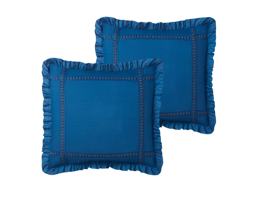 Chic Home Yvette Comforter Set Ruffled Pleated Flange Border Design Bedding Blue, King - King