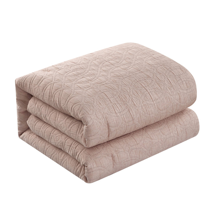NY&C Home Trinity 9 Piece Cotton Blend Comforter Set Jacquard Interlaced Geometric Pattern Design Bed In A Bag Bedding - Sheets Pillowcases Decorative Pillows Shams Included, Queen, Blush - Queen
