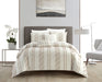 NY&C Home Desiree 5 Piece Cotton Comforter Set Contemporary Striped Clip Jacquard Bedding - Decorative Pillows Shams Included, King, Beige - King
