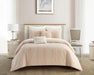 NY&C Home Desiree 5 Piece Cotton Comforter Set Contemporary Striped Clip Jacquard Bedding - Decorative Pillows Shams Included, King, Blush - King