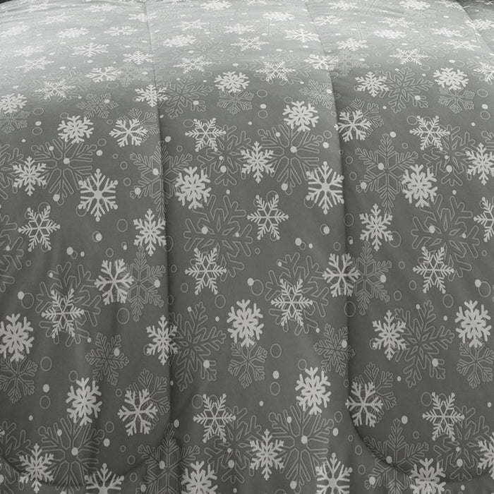 Micro Flannel Reverse to Sherpa Comforter Set, King, Snowflakes Gray - King,Snowflakes Gray