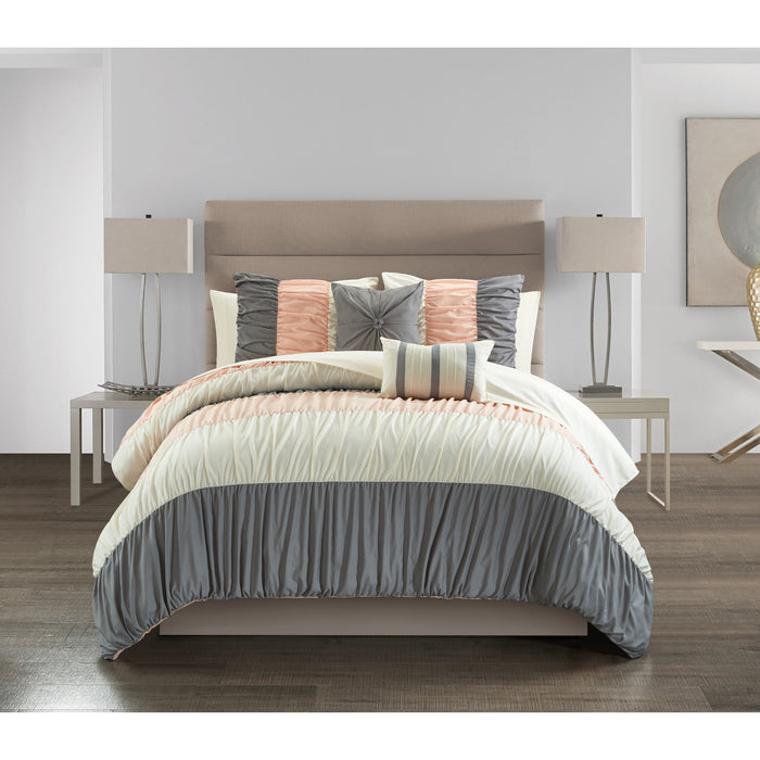 Chic Home Fay Comforter Set Ruched Color Block Design Bed In A Bag Blush, King - King