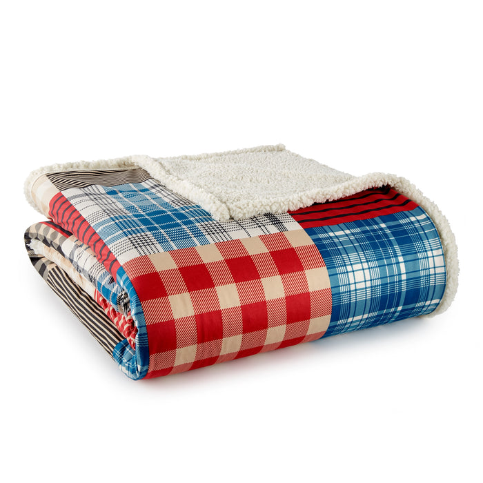 Micro Flannel Reverse to Sherpa Blanket, Full/Queen, Berry Patch Plaid - Full/Queen,Berry Patch Plaid
