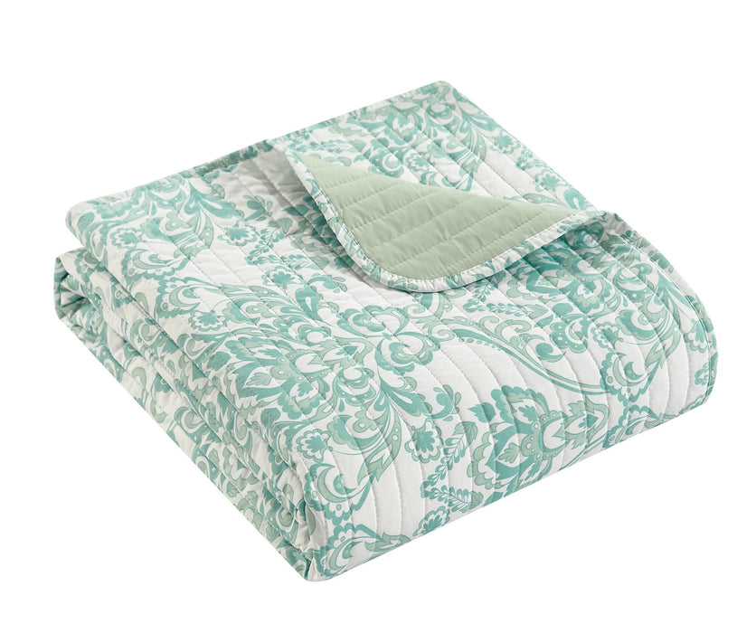 Chic Home Bassein Quilt Set Two Tone Medallion Pattern Print Bed In A Bag - Sheet Set Decorative Pillow Shams Included - 9 Piece - King 106x90", Sage Green - King