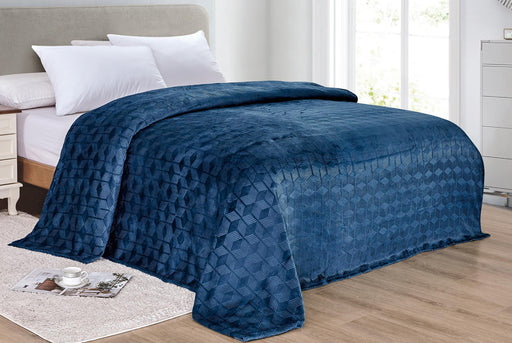 Amrani Bedcover Embossed Blanket, Soft Premium Microplush, Navy