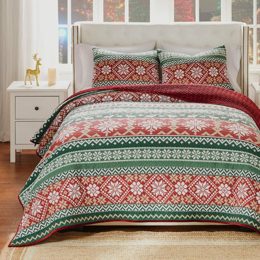 Greenland Home Fashion Fair Isle 2 Pieces Quilt Set Including Pillow Sham Twin/XL Red - Twin/XL
