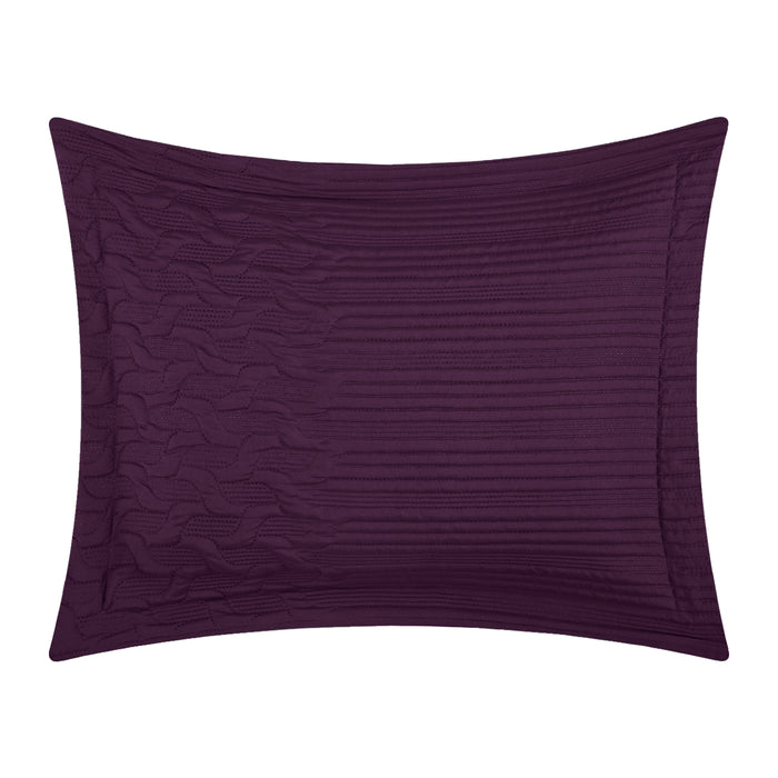 Chic Home Jazmine 7 Piece Comforter Set Embossed Embroidered Quilted Geometric Vine Pattern - Sheets Pillowcases Shams Included King Plum - King