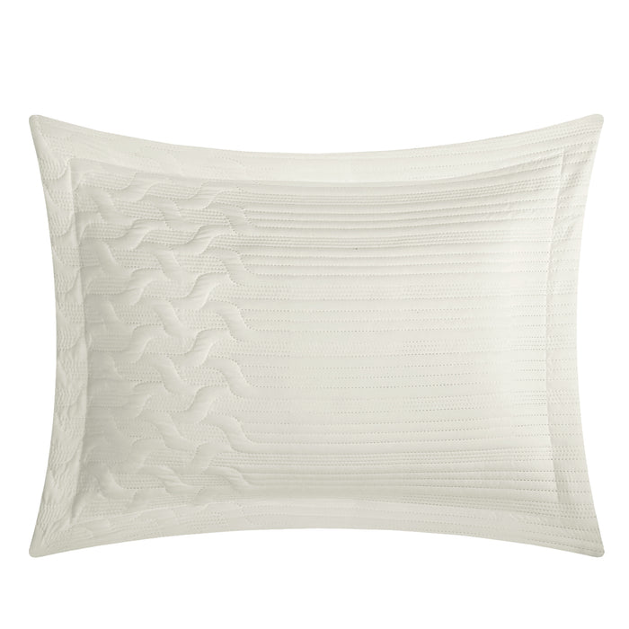Chic Home Jazmine 3 Piece Comforter Set Embossed Embroidered Quilted Geometric Vine Pattern Bedding - Pillow Shams Included Queen Beige - Queen