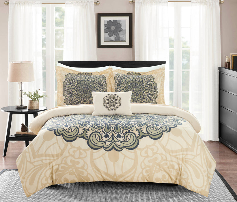Chic Home Mindy 4 Piece Reversible Duvet Cover Set Large Scale Boho Inspired Medallion Paisley Print Design Bedding Queen Beige - Queen