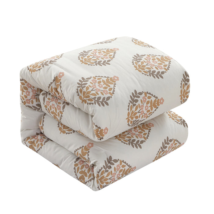 Chic Home Amelia 3 Piece Duvet Cover Set Floral Medallion Print Design Bedding with Zipper Closure Queen Taupe - Queen