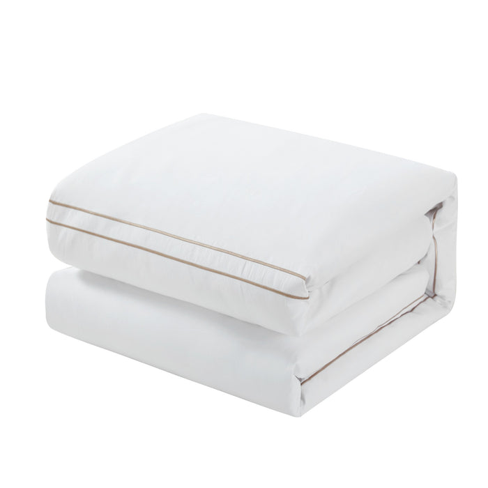 Chic Home Santorini Cotton Comforter Set Solid White With Dual Stripe Embroidered Border Hotel Collection Bedding - Includes Decorative Pillow Shams - 4 Piece - Queen 92x96, Beige - Queen