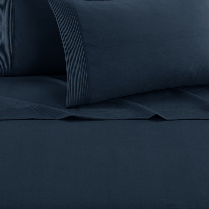 NY&C Home Marsai 3 Piece Sheet Set Super Soft Pleated Flange Solid Color Design – Includes 1 Flat, 1 Fitted Sheet, and 1 Pillowcase, Twin XL, Navy Blue - Navy