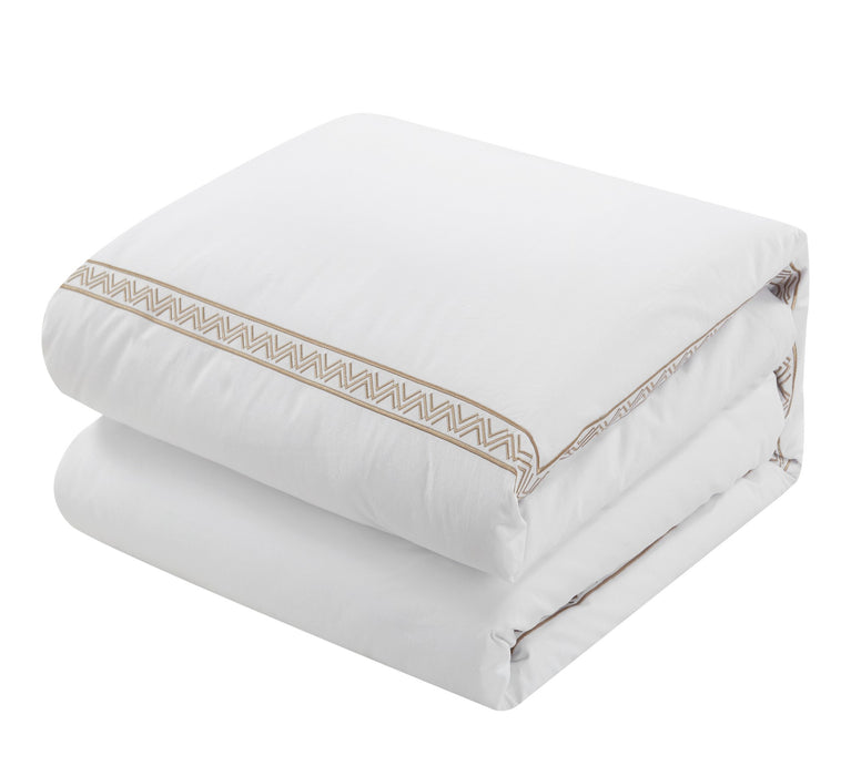 Chic Home Crete Cotton Comforter Set Dual Stripe Embroidered Border Zig-Zag Details Hotel Collection Bed In A Bag Bedding - Includes Sheets Pillowcases Decorative Pillow Shams - 8 Piece - King 106x96, Beige - King