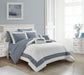 NY&C Home Gibson 9 Piece Comforter Set Striped Hotel Collection Design Bed In A Bag Bedding - Sheets Pillowcases Decorative Pillows Shams Included, Queen, Navy - Queen