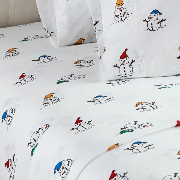 Micro Flannel Printed Deep-Pocket Sheet Set, Full, Snowman - Full,Snowman