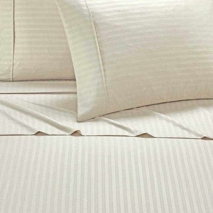 Chic Home Siena Sheet Set Solid Color Striped Pattern Technique - Includes 1 Flat, 1 Fitted Sheet, and 2 Pillowcases - 4 Piece - Queen 90x102", Beige - Queen