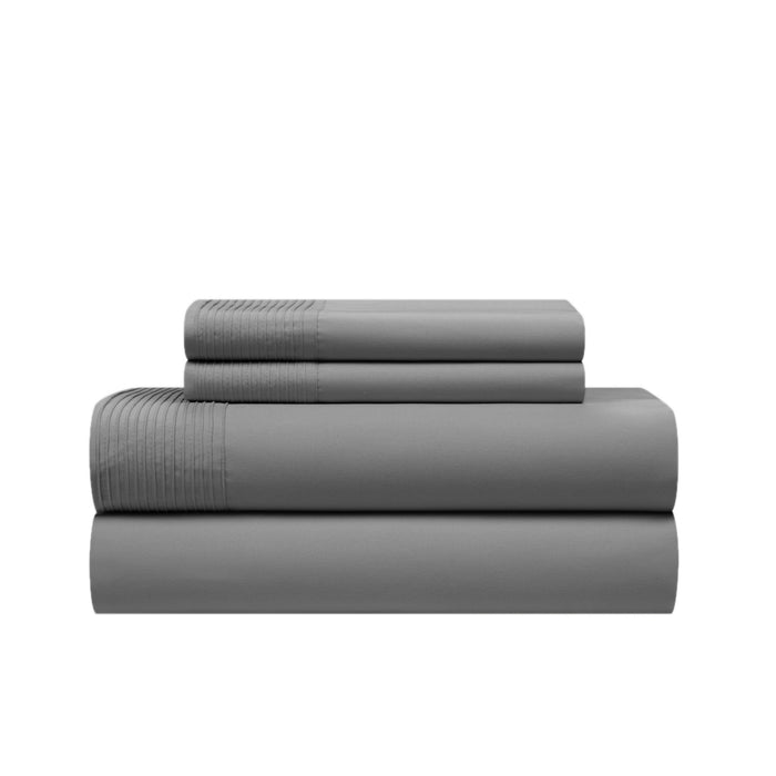 NY&C Home Lain 4 Piece Sheet Set Super Soft Stripe Embroidered Design – Includes 1 Flat, 1 Fitted Sheet, and 2 Pillowcases, King, Grey - Gray
