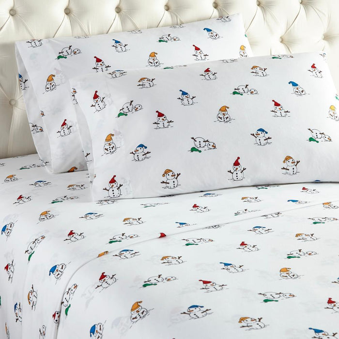 Micro Flannel Printed Deep-Pocket Sheet Set, California King, Snowman - California King,Snowman