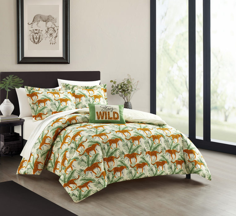 NY&C Home Safari 8 Piece Comforter Set Big Cat Jungle Themed Pattern Print Bed In A Bag Bedding - Sheets Pillowcases Decorative Pillows Shams Included, King - King