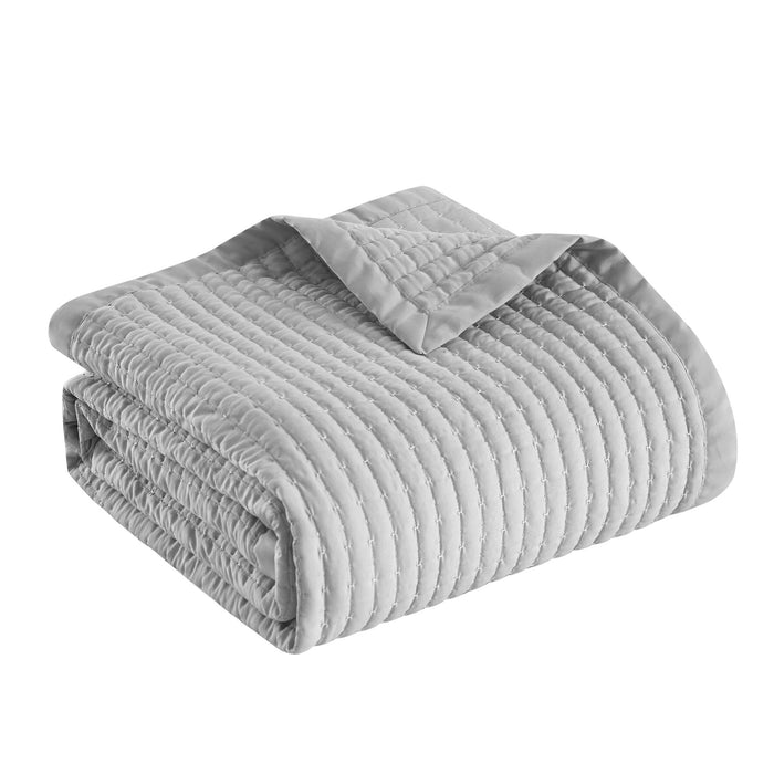 Chic Home Xavier Quilt Set Geometric Square Tile Pattern Bed In A Bag Bedding - Sheets Pillowcases Pillow Shams Included - 7 Piece - King 104x92", Grey - King
