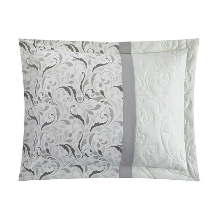 Chic Home Ava Comforter Set Color Block Floral Pleated Stitching Print Details Design Bed In A Bag Bedding - Sheets Pillowcases Decorative Pillow Shams Included - 8 Piece - King 106x92", Grey - King