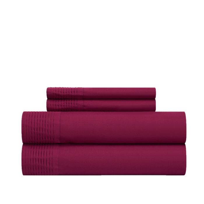 Chic Home Harley Sheet Set Solid Color With Pleated Details - Includes 1 Flat, 1 Fitted Sheet, and 2 Pillowcases - 4 Piece - Queen 90x102", Wine - Wine