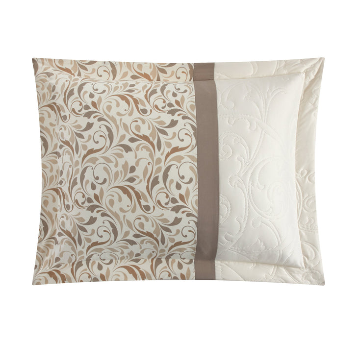 Chic Home Ava Comforter Set Color Block Floral Pleated Stitching Print Details Design Bed In A Bag Bedding - Sheets Pillowcases Decorative Pillow Shams Included - 8 Piece - Queen 90x92", Beige - Queen