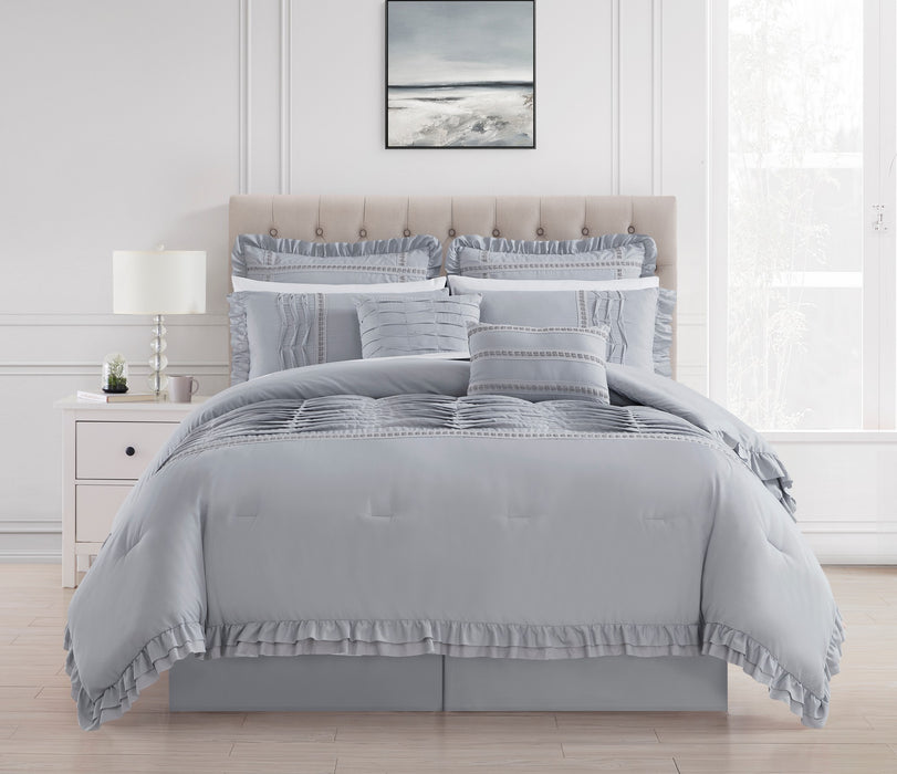 Chic Home Yvette Comforter Set Ruffled Pleated Flange Border Design Bed In A Bag Grey, Queen - Queen
