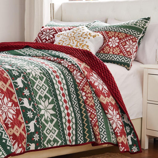 Greenland Home Fashion Fair Isle 2 Pieces Quilt Set Including Pillow Sham Twin/XL Red - Twin/XL