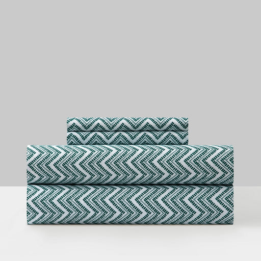 Chic Home Alaina Sheet Set Super Soft Contemporary Striped Chevron Pattern Design - Includes 1 Flat, 1 Fitted Sheet, and 1 Pillowcase - 3 Piece - Twin 66x102", Green - Green