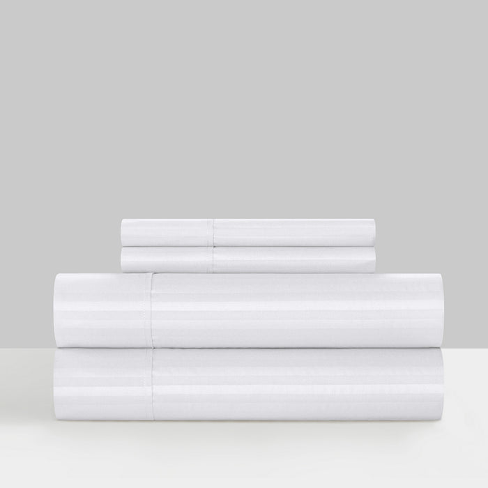 Chic Home Siena Sheet Set Solid Color Striped Pattern Technique - Includes 1 Flat, 1 Fitted Sheet, and 2 Pillowcases - 4 Piece - King 108x102", White - King